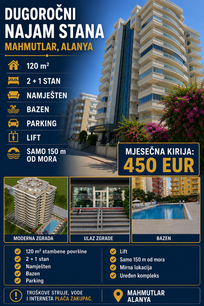 Mahmutlaru, Alanya – Namješten stan 2+1